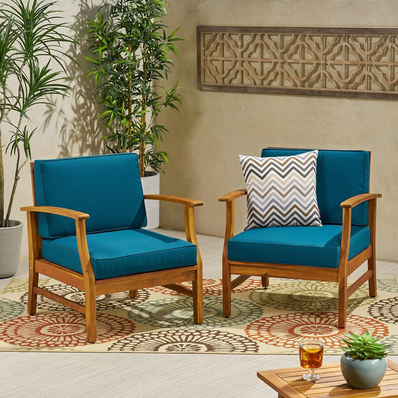 Ensemble de 2 chaises club, Naturel, Bleu