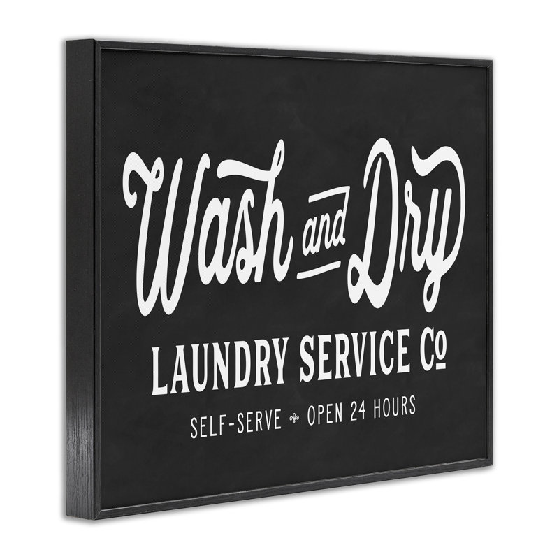 Wash and Dry Laundry Service Co., H 11 po x l 14 po, Giclée encadrée noir minuit