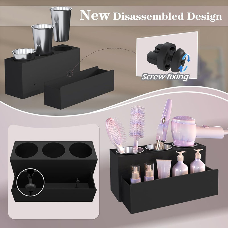Organisateur d'outils pour cheveux, support de séchoir amovible pour salle de bain, organisateur d'outils chauds pour sèche-cheveux