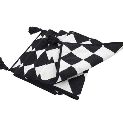 Black & White Checker Cotton Blend Table Runner 14"w X 71"l