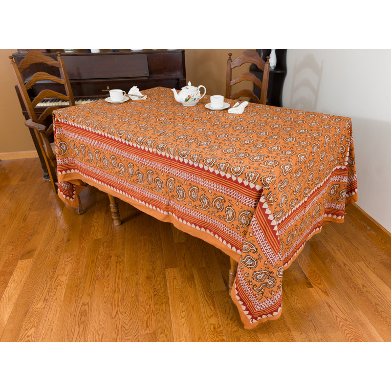 Lyden Rectangle Paisley Cotton Tablecloth, 108" x 90", Orange