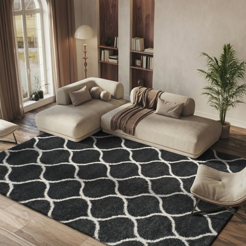 Tapis à poils longs Darrold Hudson, Rectangle de 10 pi x 14 pi, Dark Grey/Ivory