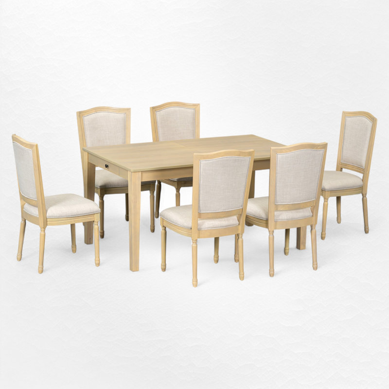 Ensemble de salle à manger extensible 7 pièces, Brun / Naturel, Beige