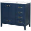 Meuble-lavabo bleu de 36 po avec lavabo en céramique lisse, structure en bois de pin massif, armoire de rangement, quatre tiroirs, pour l'entretien, un ensemble de 36 po avec cadre et pieds en tache, système de tiroir, facile-365504764