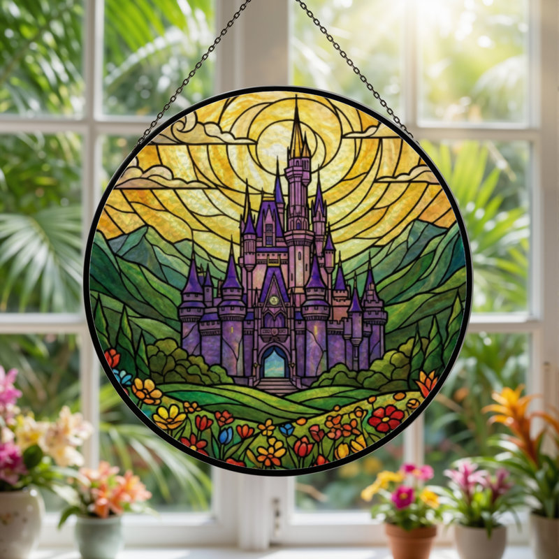 Panneau de vitrail en verre coloré 7,8 po H,  H 7,8 po x l 7,8 po