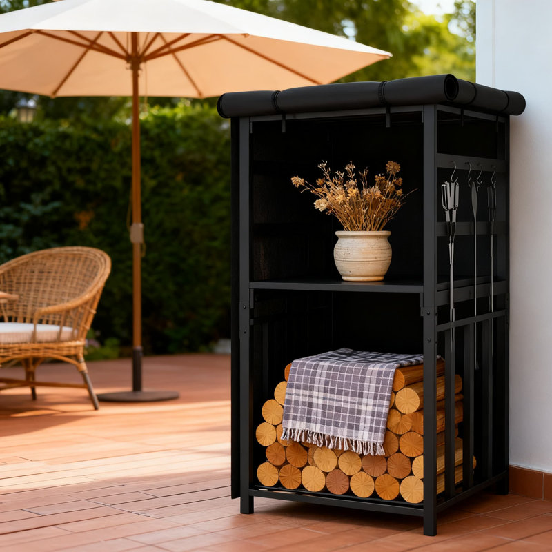 Support à bûches réglable 4,5 pi avec couvercle imperméable et armoire à accessoires