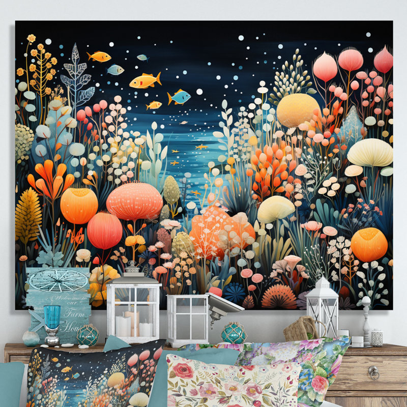 Aquariums Aquatic Pointillism An II, reproduction d'art sur toile, H 24 po x l 32 po x P 1 po, Toile tendue