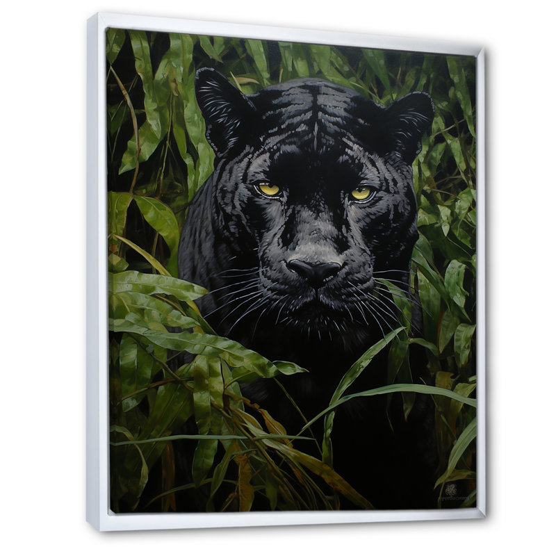 «Black Green Panther Texture Of The Jungle», reproduction sur toile, H 44 po x l 34 po x P 1,5 po, Cadre flottant blanc