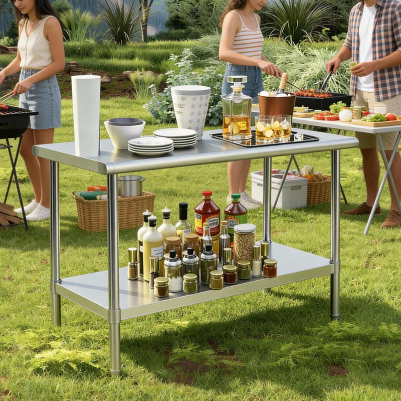 Table de préparation commerciale en acier inoxydable de 24 po x 48 po NSF, capacité de 400 lb, tablette inférieure réglable, table en métal robuste pour restaurant, garage, entrepôt et cuisine