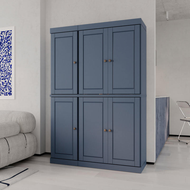 Grande armoire de cuisine 100% en bois massif avec portes et 2 tiroirs Niculae, tablettes réglables, armoire de rangement modulaire, l 48,5 po x H 71,5 po