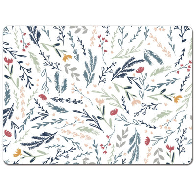 Meadow Sketch Floral Navy Decorative Hardboard Placemats with Protective Cork Backing 4 Pack
