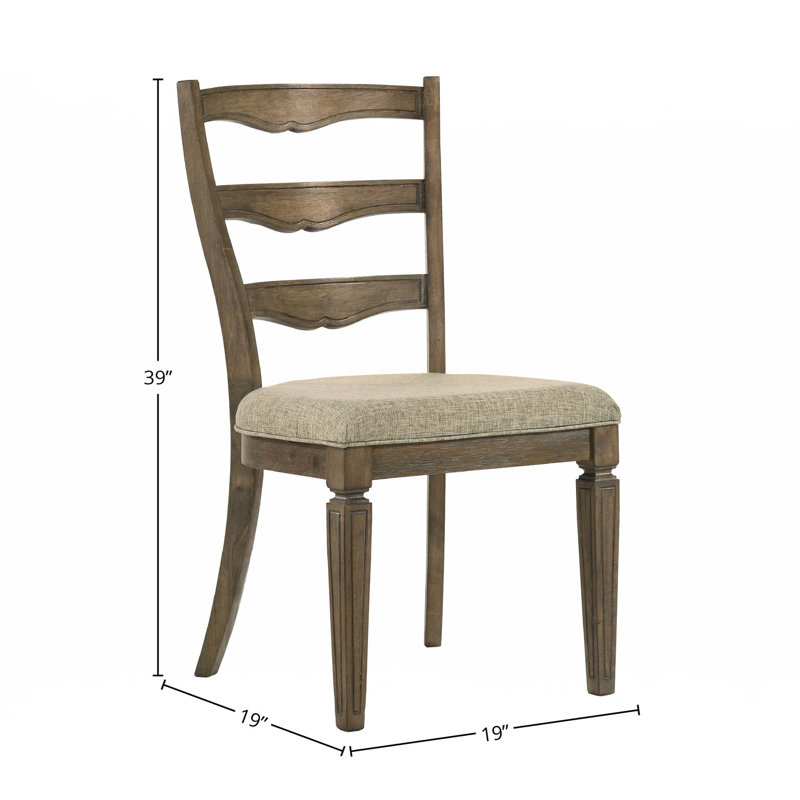 Beige and Weathered Oak Ladderback Side Chair with Slat Design