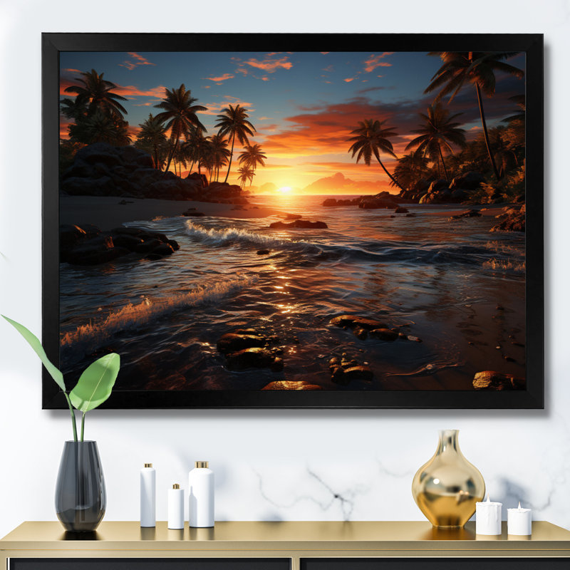 «Dominicain Sunset Serenade II», reproduction sur toile, H 12 po x l 20 po x P 1 po, Cadre photo noir