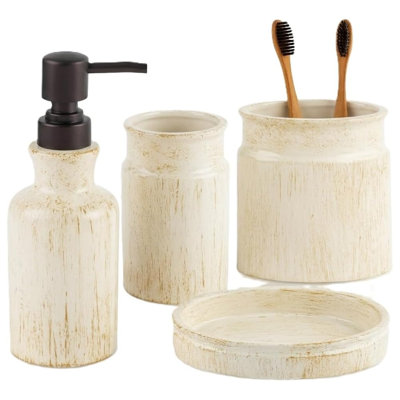 Creative Scents Rustic Luxe Beige 4 Piece Bathroom Accessories Set