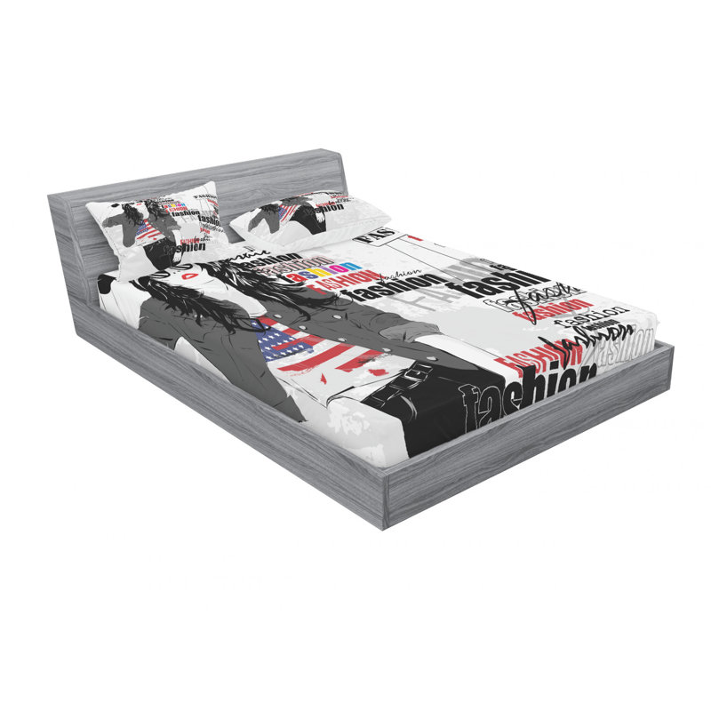 Ensemble de draps Modern Teen Girl with Usflag, Taie d'oreiller taille double