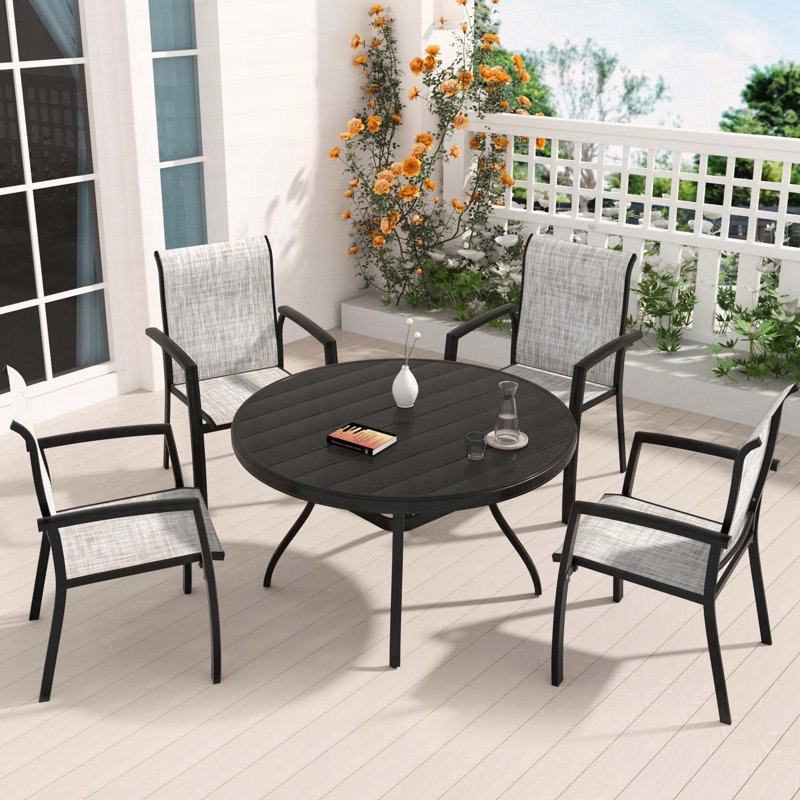 Ensemble de 2 chaises de salle à manger d'extérieur empilables en métal avec tissu Textilene