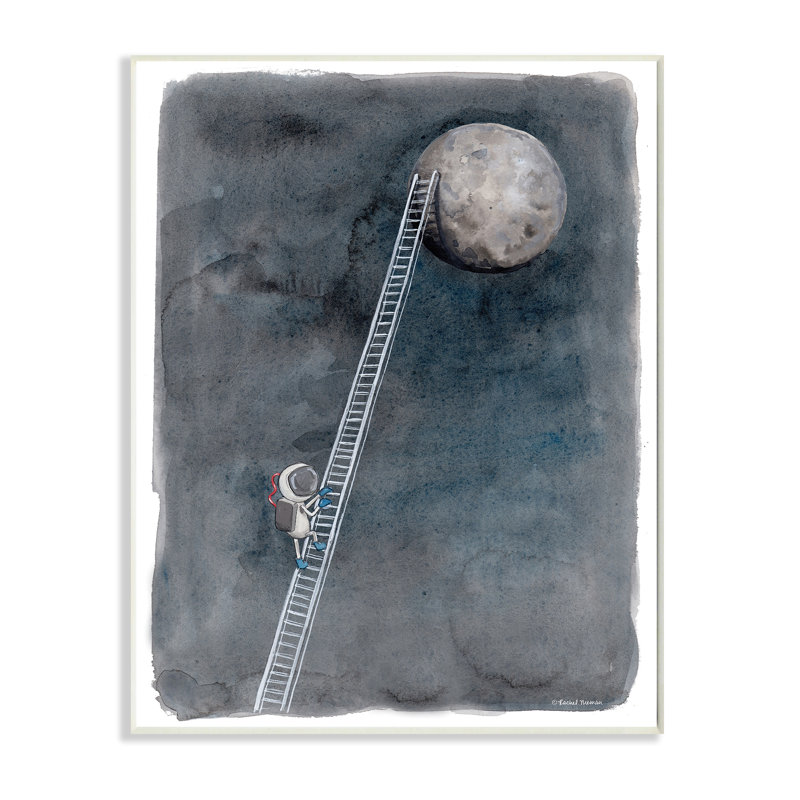 Astronaute de l'échelle à la lune, Exploration de l'espace humoristique, Bois, H 15 po x l 10 po x P 0,5 po