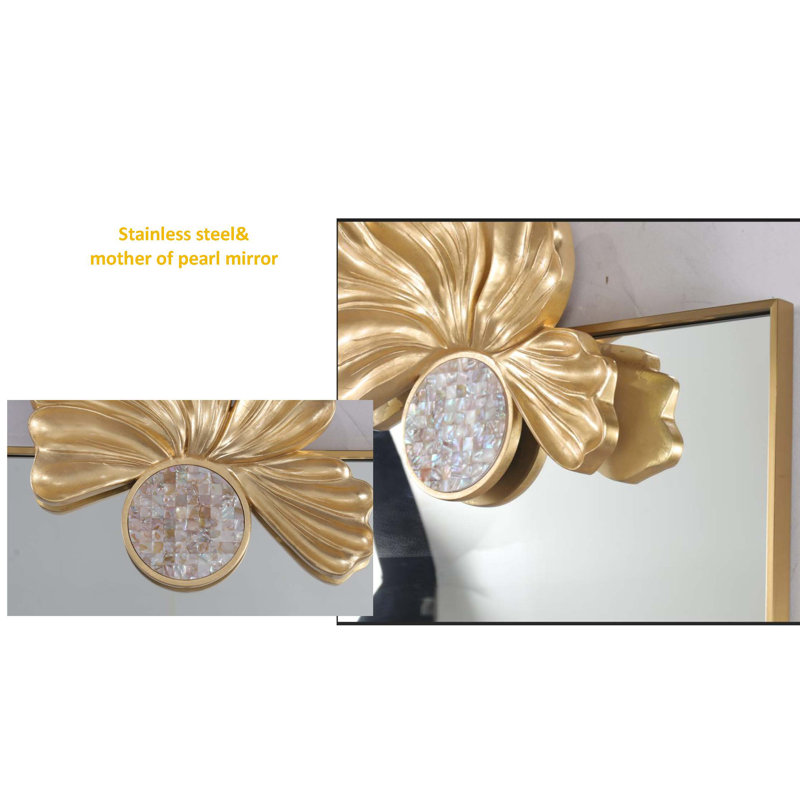 Golden Ginkgo Leaf Wall Mirror With Glam Accent