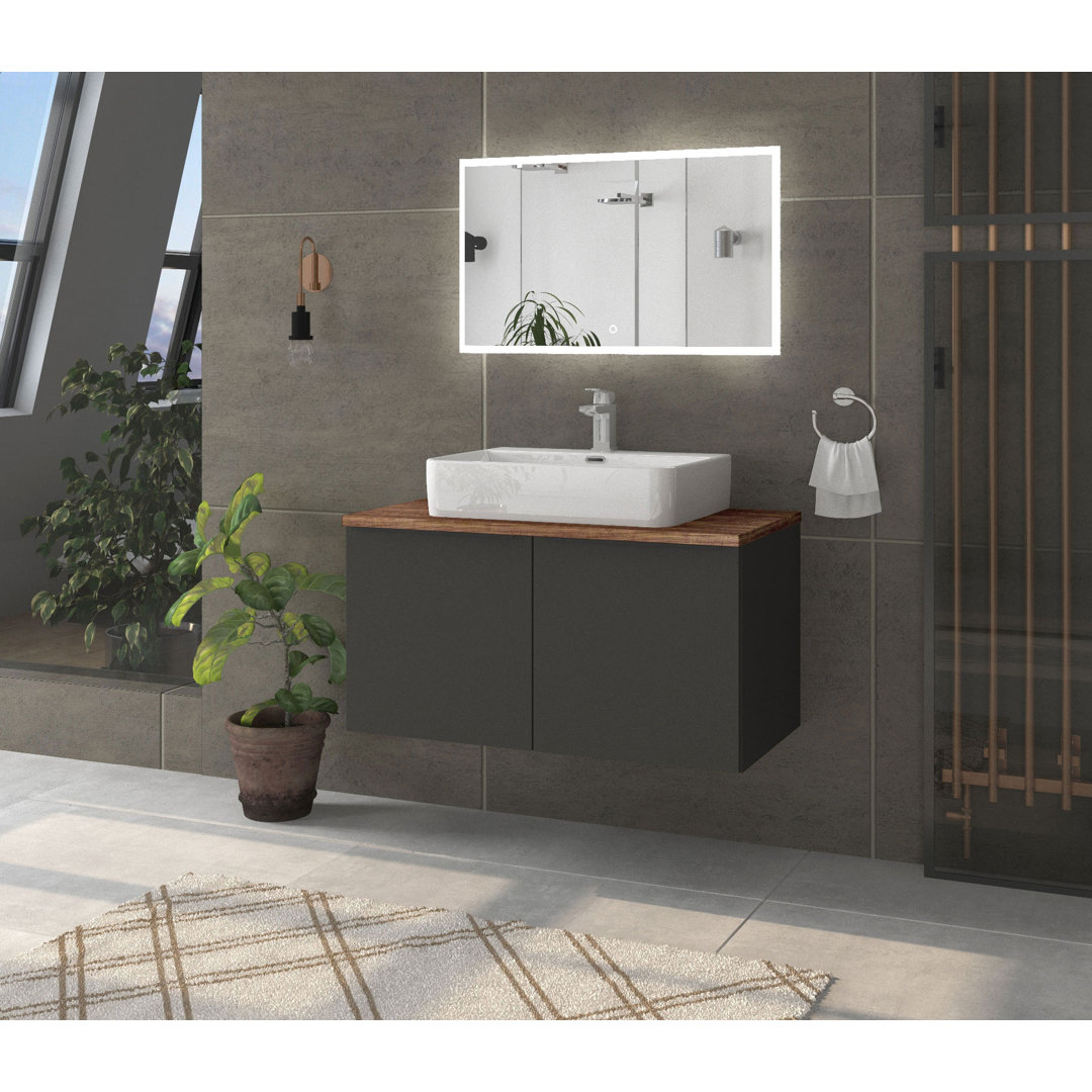 Odin washbasin with base cabinet, 96cm, alpine white / rustic oak / oak, metal handles