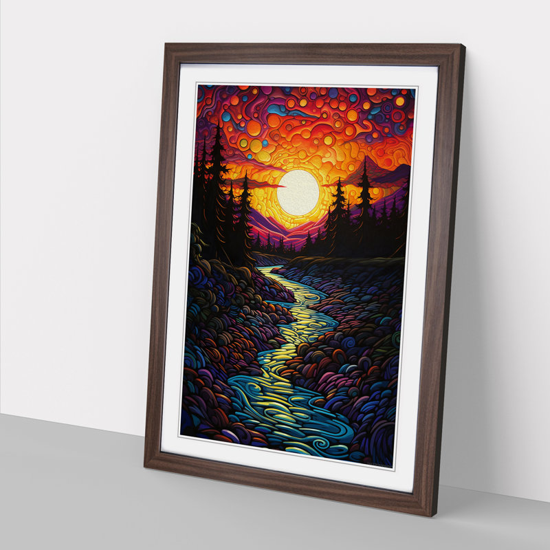River Expressionism - Single Picture Frame Print on Wood, Walnut , 34cm H x 25cm W x 2cm D