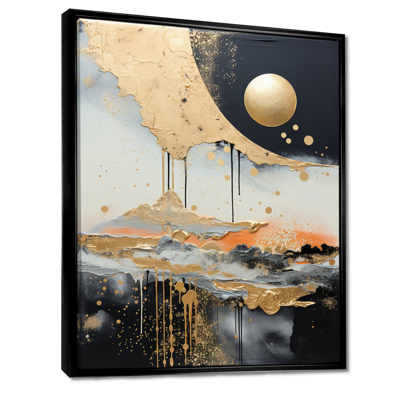 Clair de lune, rêverie - paysage abstrait, art mural, Cadre flottant noir, H 20 po x l 12 po