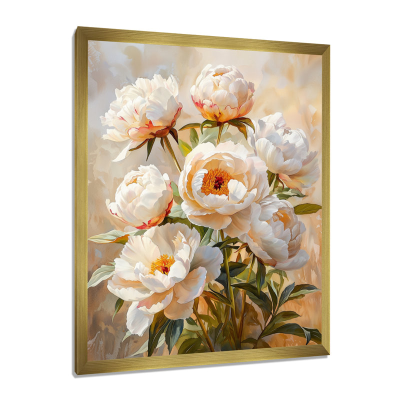 Basham - Floral Canvas Wall Art, H 32 po x l 16 po, Reproduction encadrée d'une seule photo, Doré