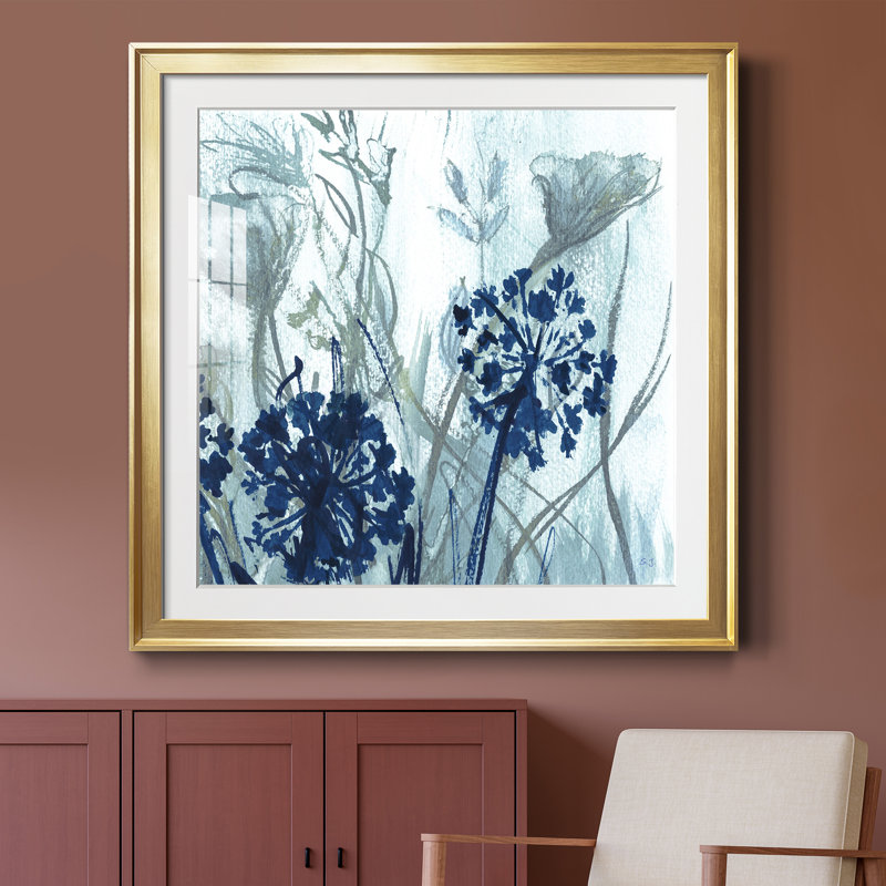 Indigo Field II - peinture encadrée, H 34,5 po x l 34,5 po x P 1,5 po, Encadrement doré