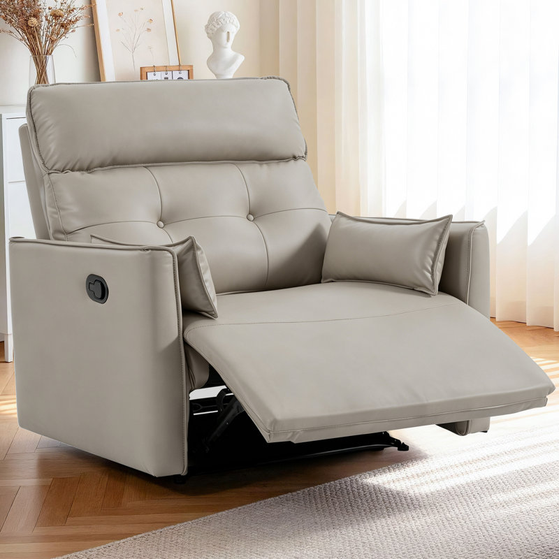 Oversized 42.5" Extra Wide Manual Recliner Breathalbe Leather, Light Gray