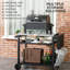 Chariot de gril avec table d'appoint pliable, support de four à pizza multifonctionnel en acier inoxydable de 46 po x 21,75 po avec trois tablettes, table de préparation des aliments mobile sur roulettes