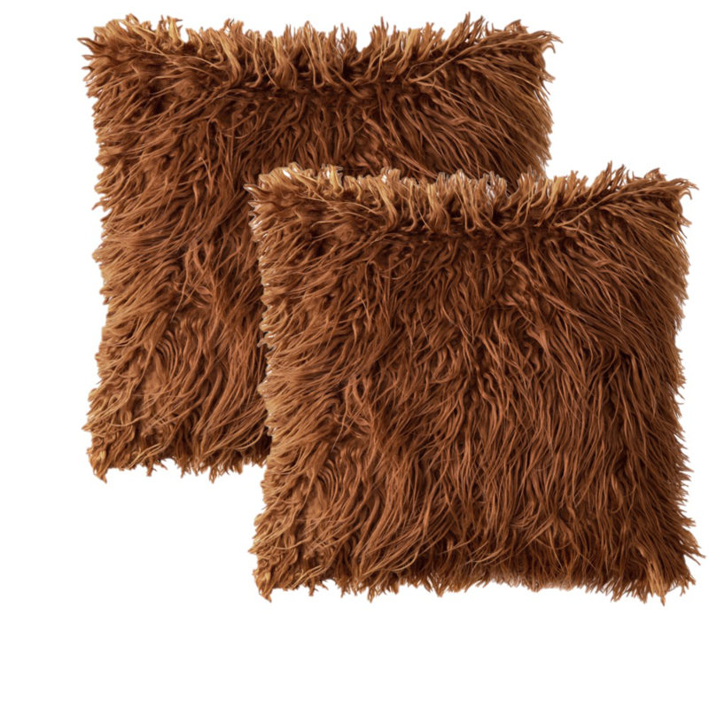 Housse de coussin carré en fausse fourrure seulement, 16 po x 16 po, Caramel