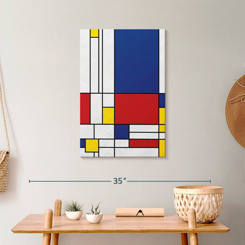 Géométrique «Mondrian II» sur toile, H 24 po x l 16 po x P 1,25 po
