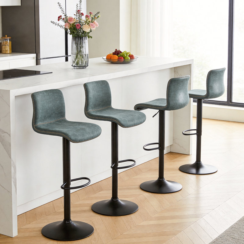 Tabouret de bar rotatif à hauteur réglable avec structure en métal, Bleu sarcelle foncée, 4