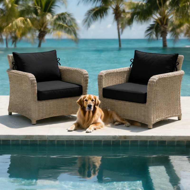 25.6 x 25.6 In Patio Furniture Cushions set of 2, Fade Resistant Outdoor Seat Cushions witj 4 pairs of Ties, Deep Seat Cushion for Seat Patio Chairs, Rattan Furniture, Wicker Seating, outdoor Adirondack Chair, Navy Blueblack