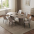 Ensemble de table de salle à manger ovale gris contemporain 86 po avec 6 chaises d'appoint rembourrées blanc cassé