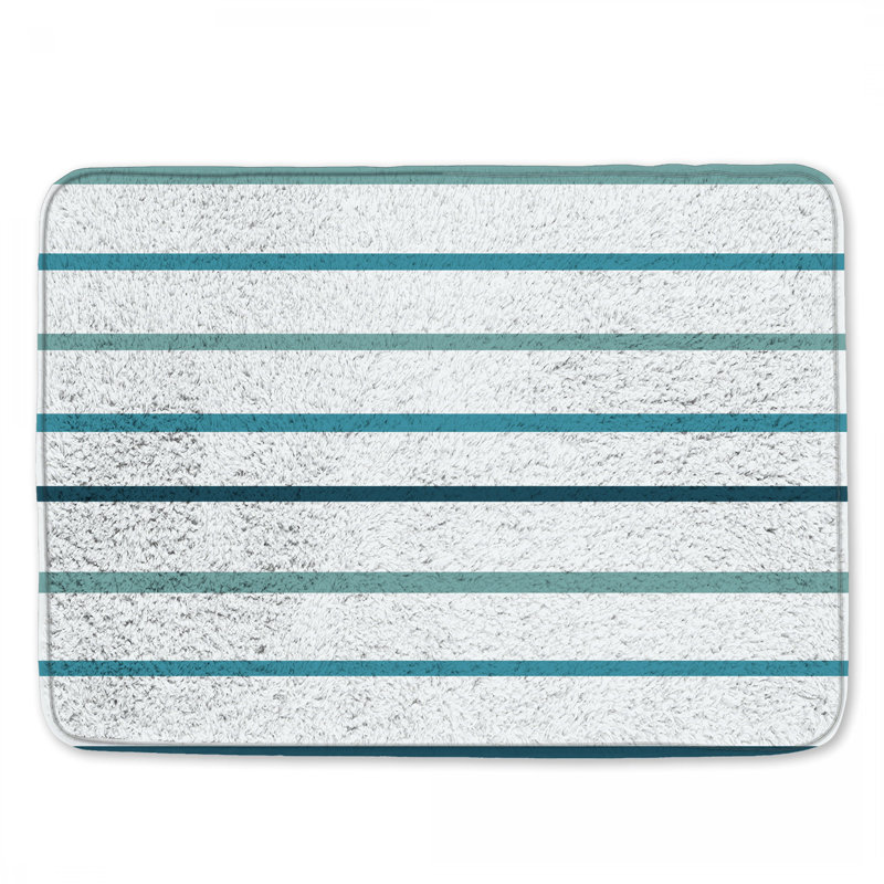Tapis de bain à rayures bleues et blanches, L 24 po x L 17 po