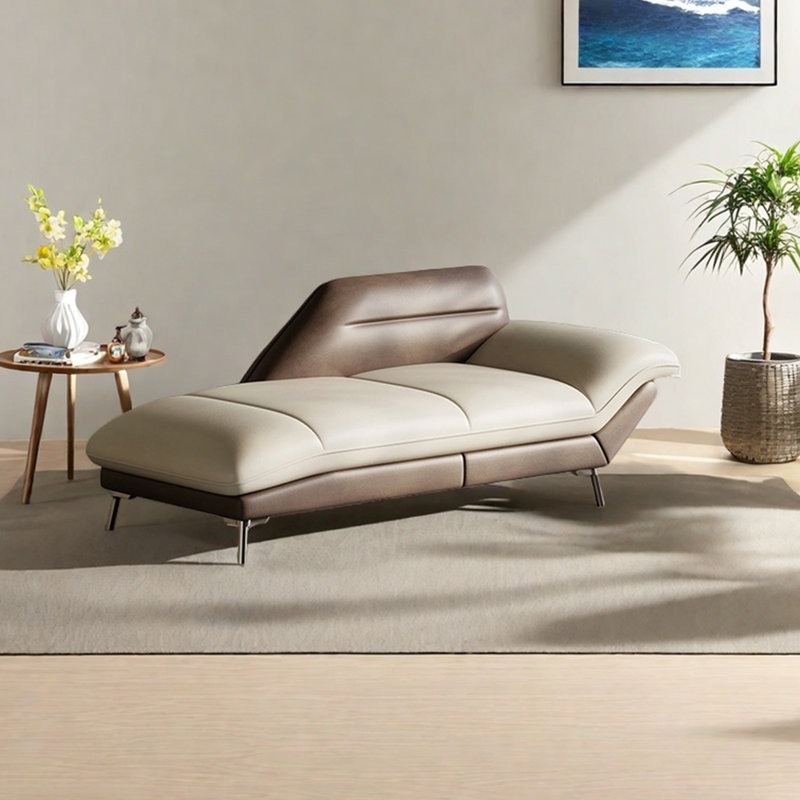 Méridienne légère en similicuir de style luxueux, Orienté à droite, Brun