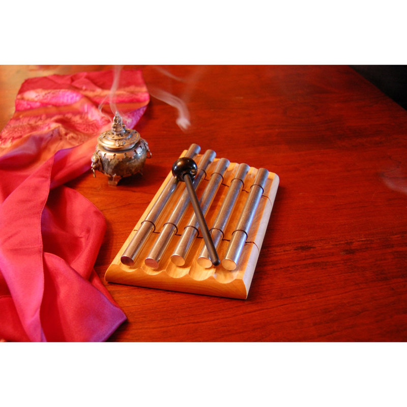 Silver Aluminum Meditation Chime with Ash Wood Base