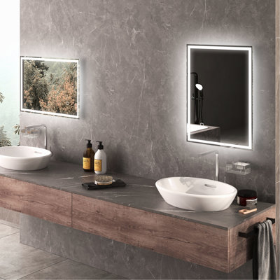 Miroir de salle de bain avec DEL à intensité variable - 3 options de couleur et fonction de mémoire, commande tactile, couleur de luminosité réglable, verre trempé, fixation murale, étanche IP44, 31,5 po x 23,5 po x 1,5 po,