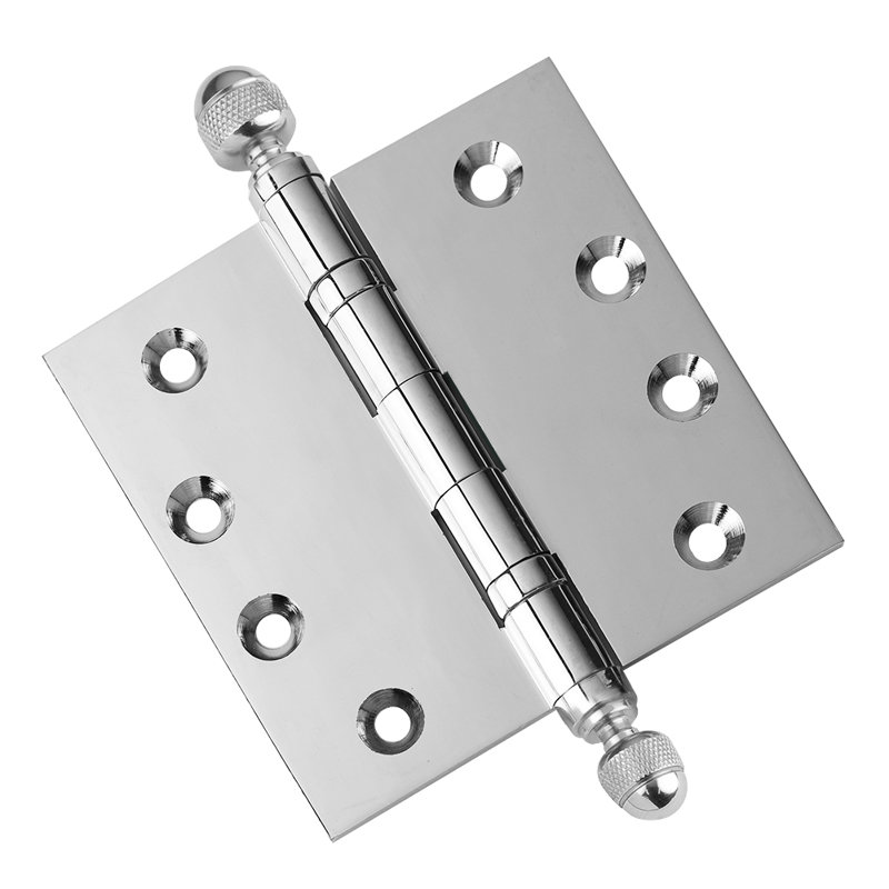 Charnière de porte simple en laiton massif à roulement à billes H 4 po x l 4 po, Chrome poli