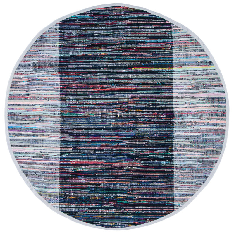 Tapis rayé en coton tissé à plat Rag, Rond 6 pi