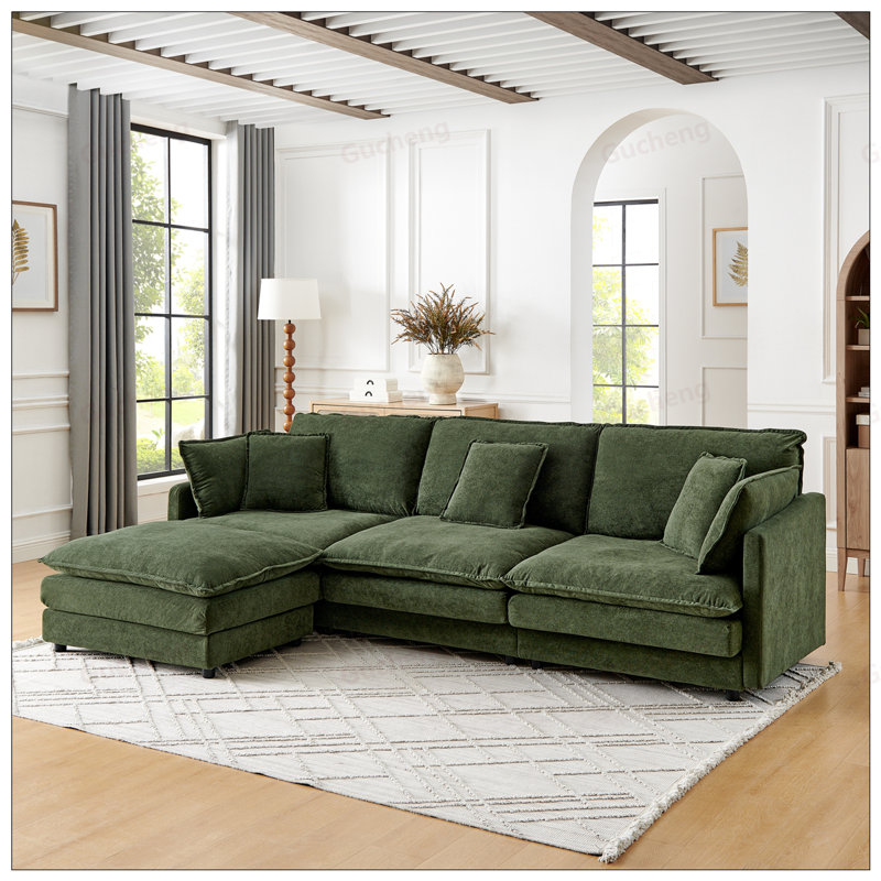 Canapé modulaire en L avec repose-pieds convertible surdimensionné en tissu pour serviettes Modern Home Living Room, Vert