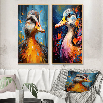 Portrait de canard bleu et jaune II - ensemble de 2 impressions sur toile de canard