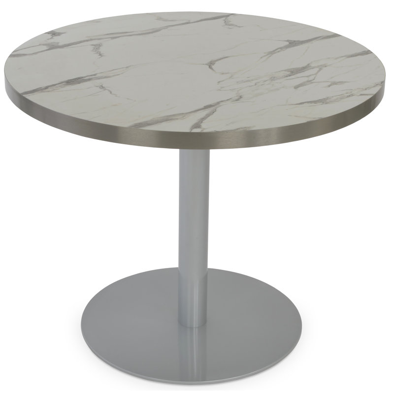 Table de salle à manger Tango, Blanc, H 29,5 po x L 27 po x l 27 po, Argent