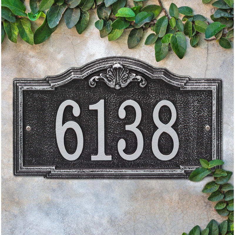 Plaque d'adresse murale 1 ligne personnalisée Gatewood, Noir / argent, Oui