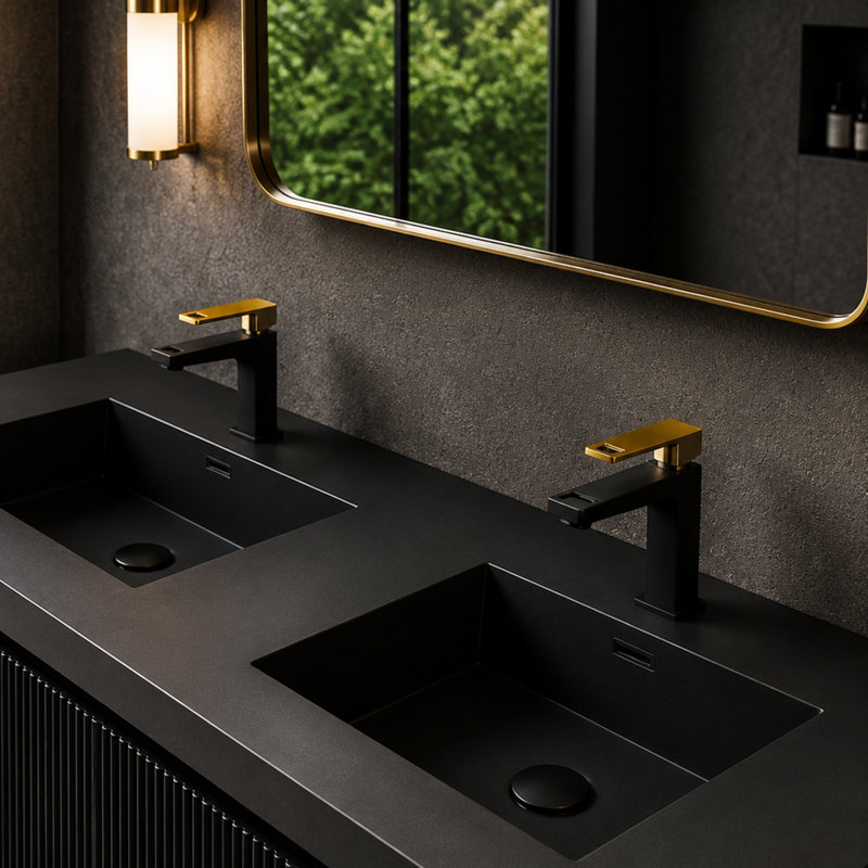 Meuble-lavabo flottant en noyer fumé flottant 60 po VEXEL, 60 po, Noir