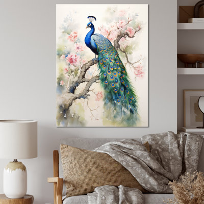 Badrulla Blue Ink Wash Peacock I - Peacock Canvas Art