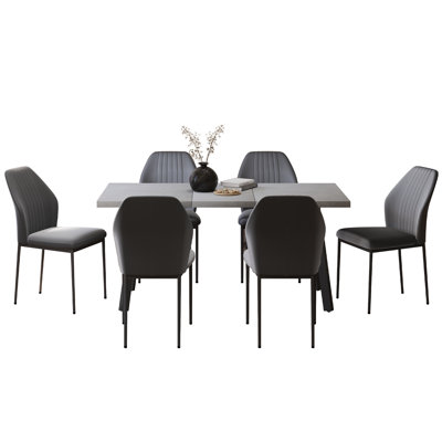 45.6'' to 61.4"L Extendable Kitchen Dining Table Set with 35"H Faux Leather Upholstered Dining Chair for Kitchen Dining Room, Home Furniture