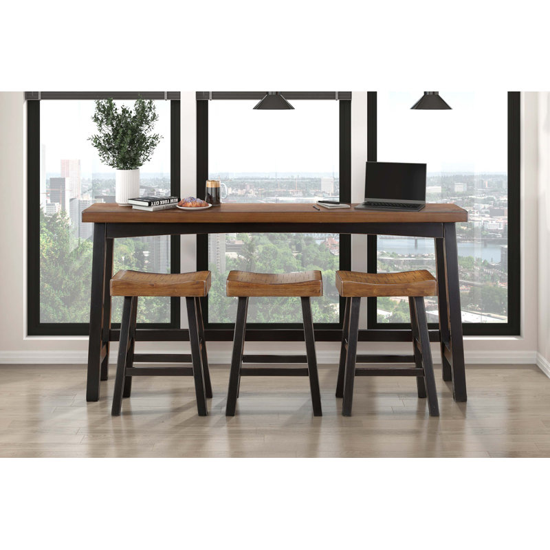 Ensemble de 2 tabourets transitionnels et meubles en bois d'hévéa massif, Noir / brun