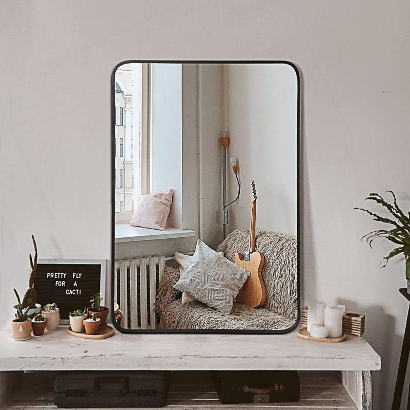 Metal Framed Rectangular Bathrrom Mirror, Black, 32.05" x 24.05" 