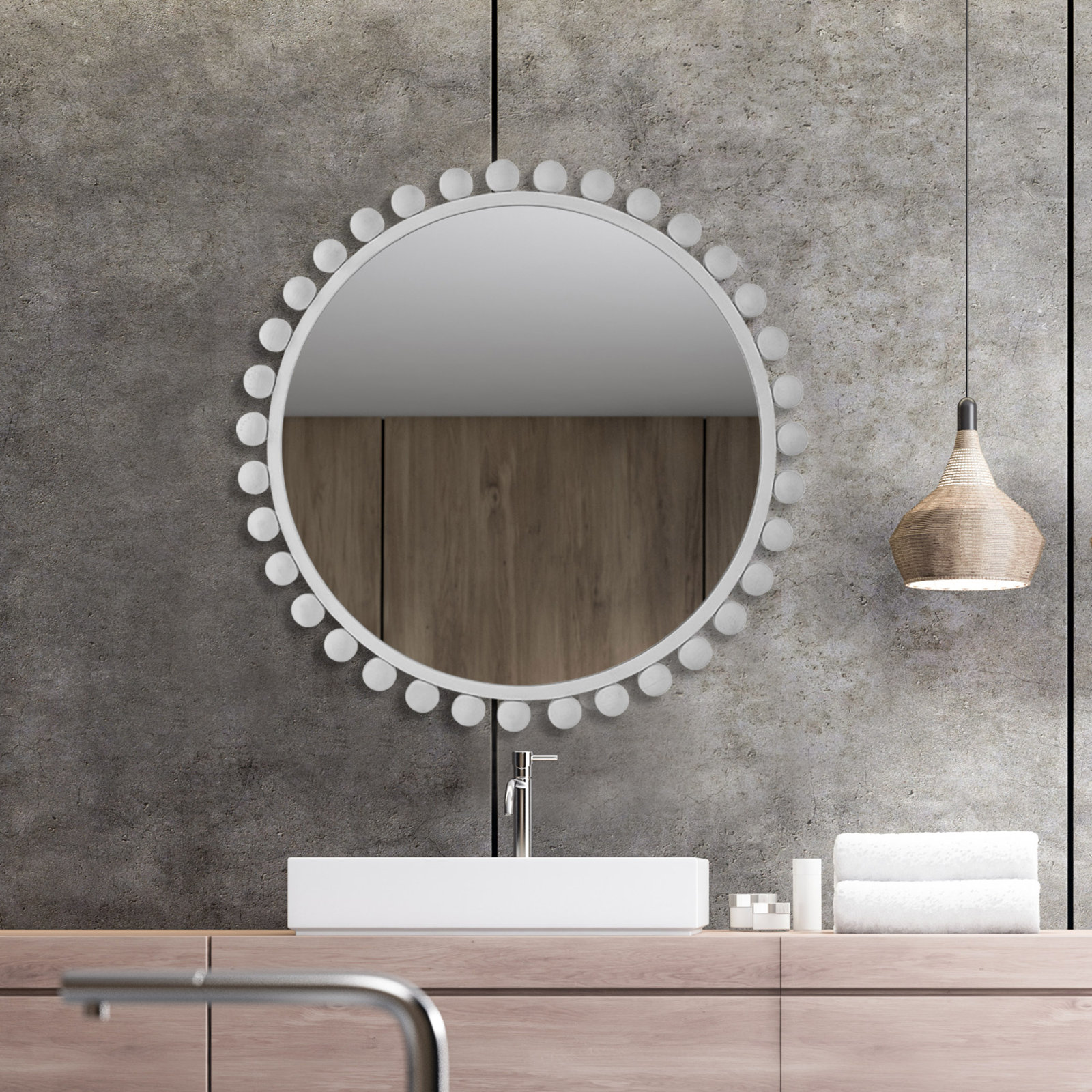 Suzie Metal Round Wall Mirror, Matte White